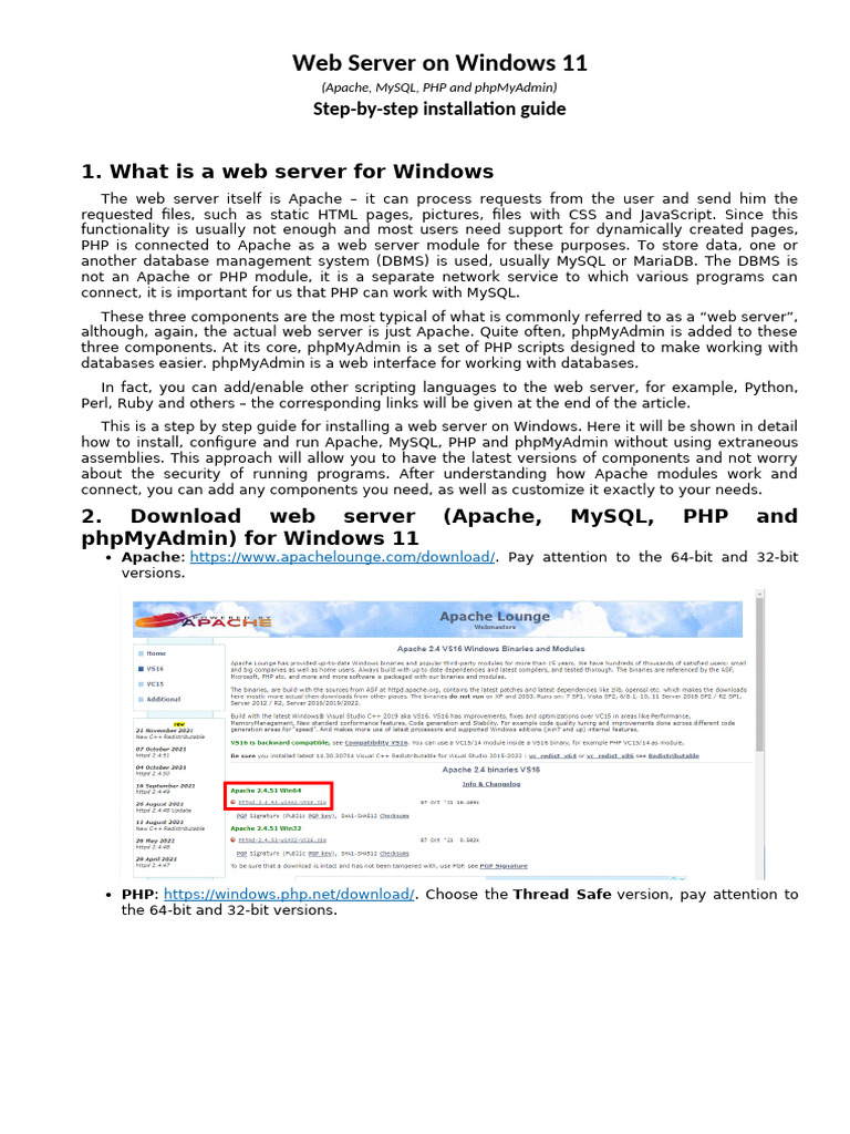 Install Apache, MySQL, PHP on Windows 11 | PDF | World Wide Web ...