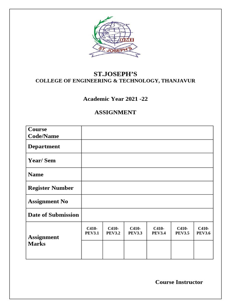St. Joseph's College Engineering Assignment 2021 | PDF