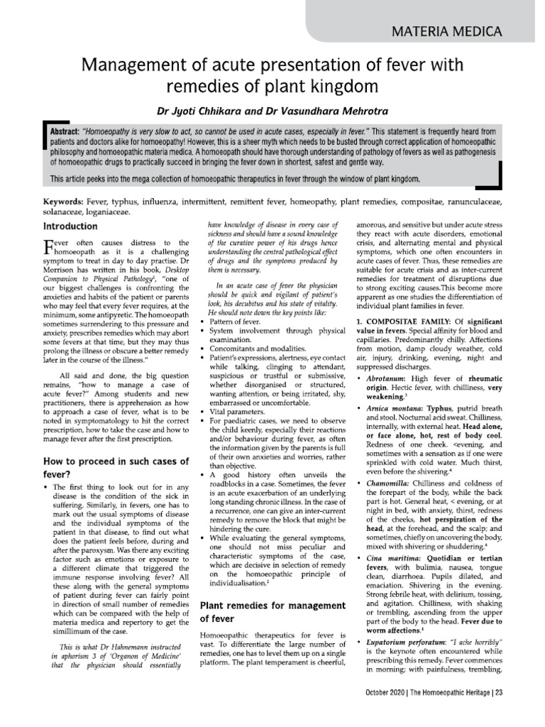 Article Management of Acute Presesentation of Fever | PDF