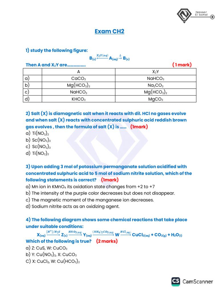 Chemistry Exam Questions and Answers | PDF | Acid | Salt (Chemistry)