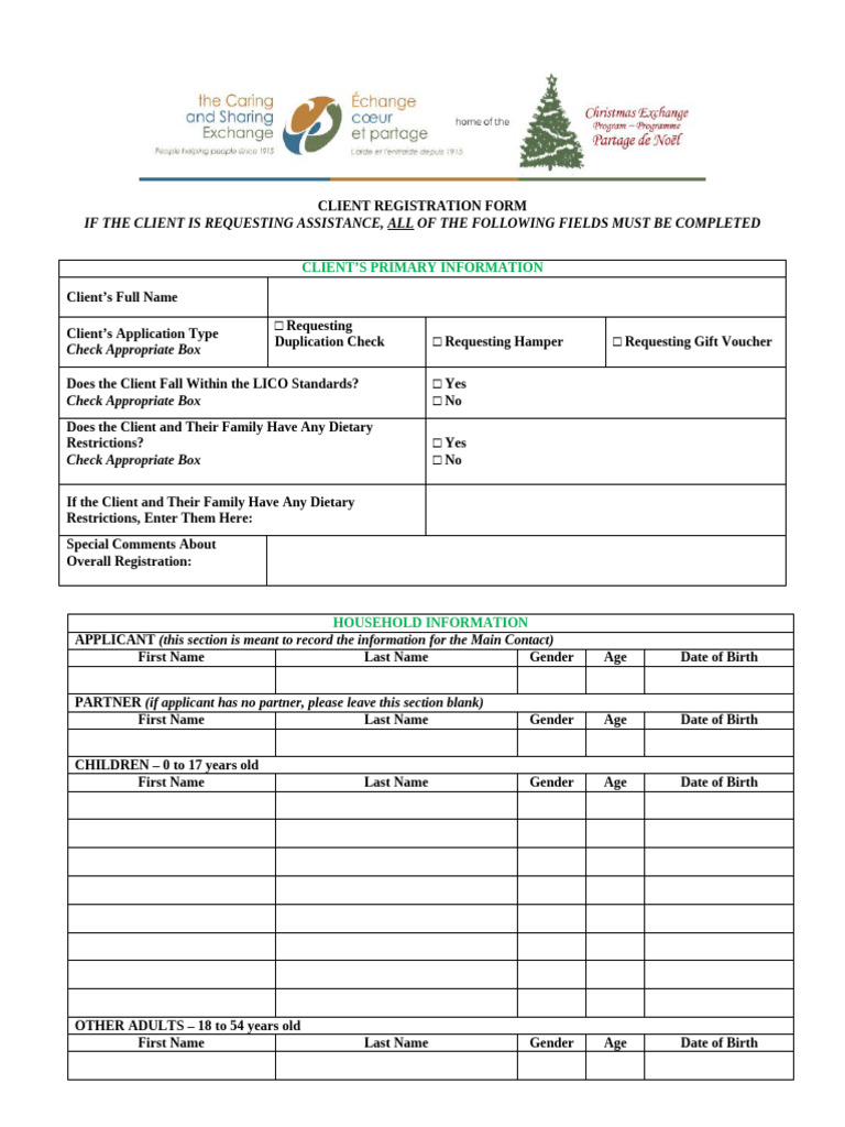 Client Registration Form for Assistance | PDF