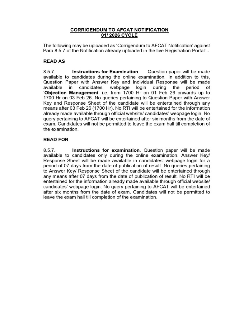 Corrigendum To Notification 01 2026 | PDF