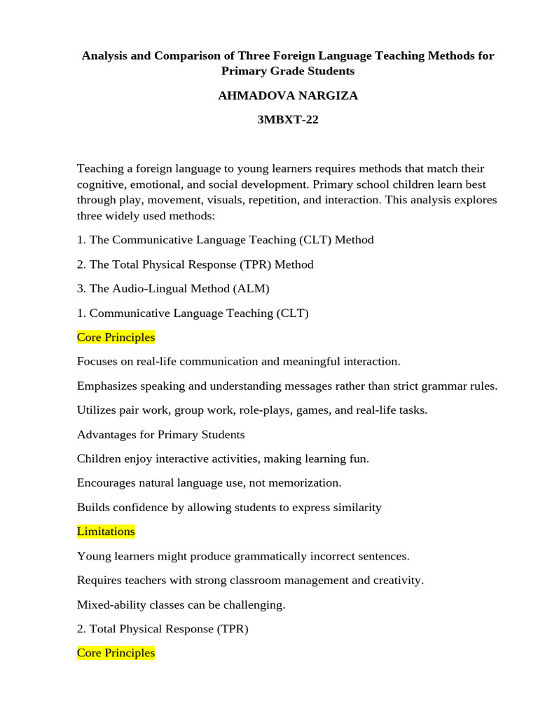 Analysis and Comparison of Three Foreign Language Teaching Methods ...