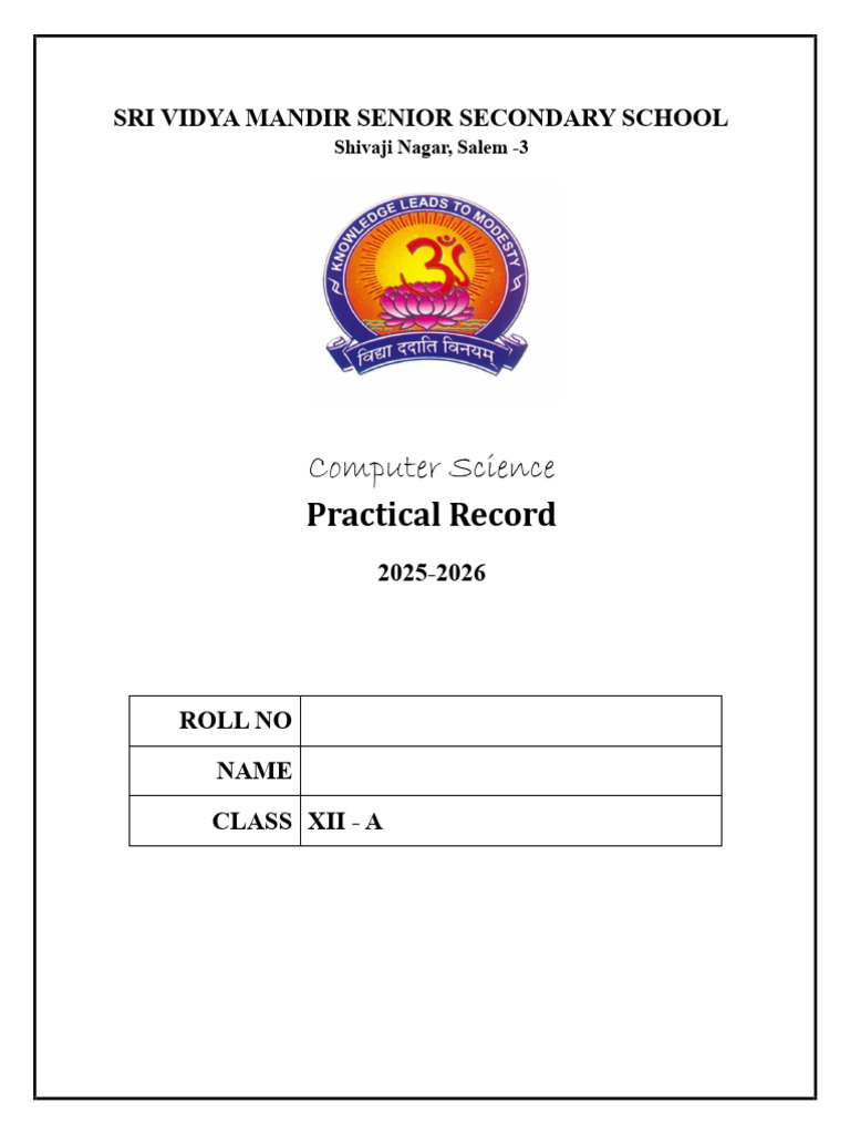 Computer Science Practical Record 2025-26 | PDF