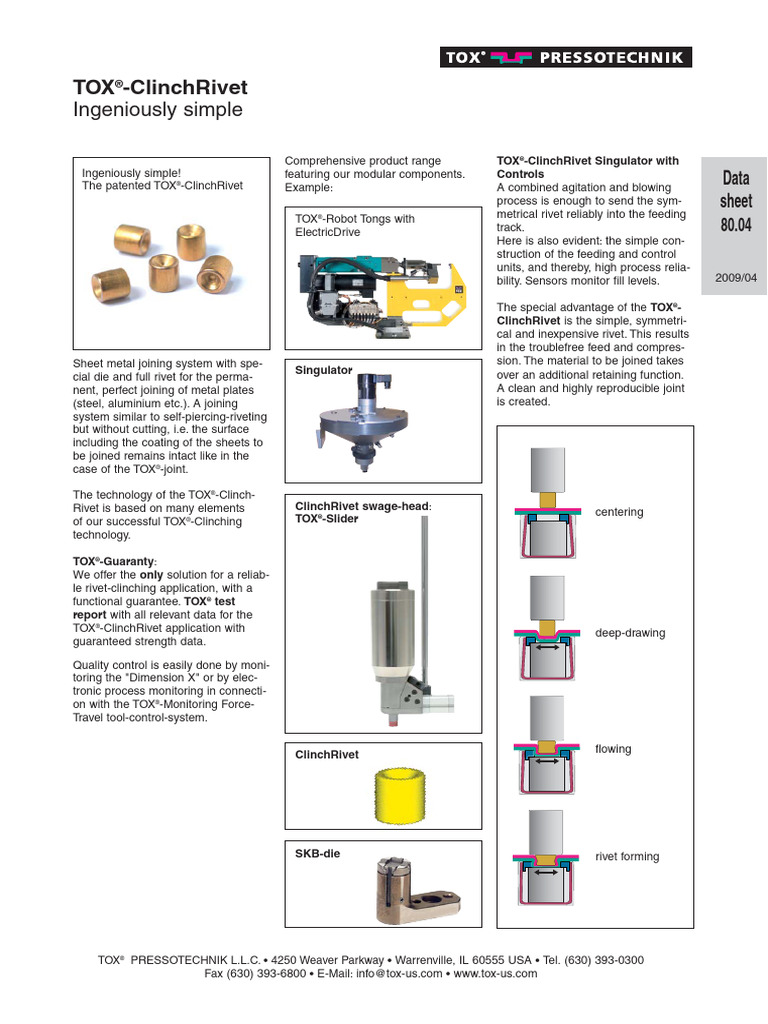 Tox Clinchrivet - Tox Pressotechnik Usa (1) | PDF | Rivet | Strength Of ...