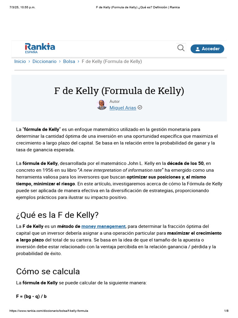 Fórmula de Kelly: Optimiza tus Inversiones | PDF | Portafolio (Finanzas ...