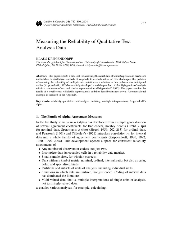 Assessing Reliability in Qualitative Text Analysis | PDF | Methodology