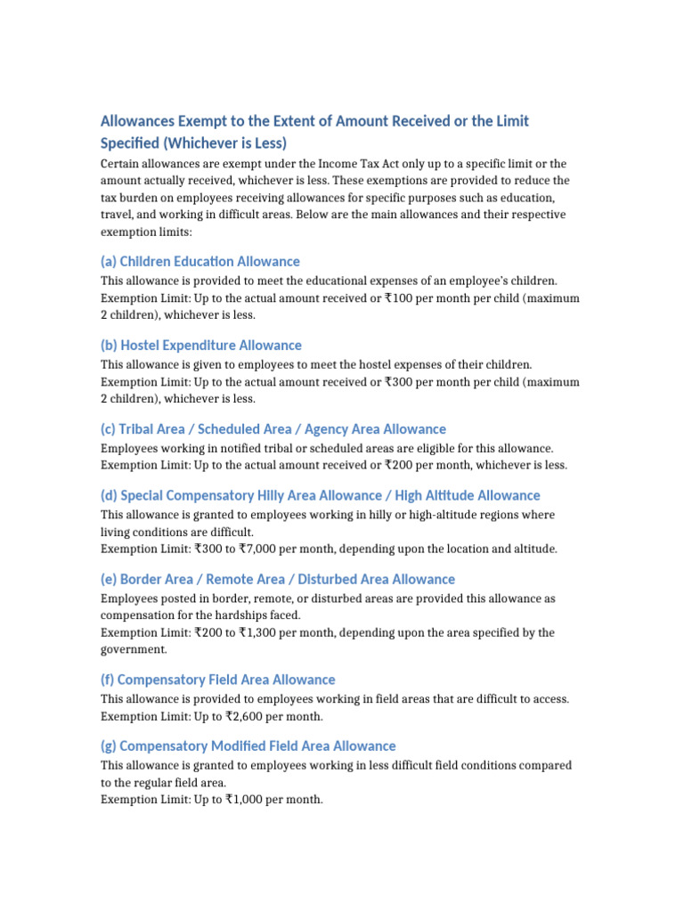 Allowances Exempt Under Income Tax | PDF | Tax Exemption | Taxes