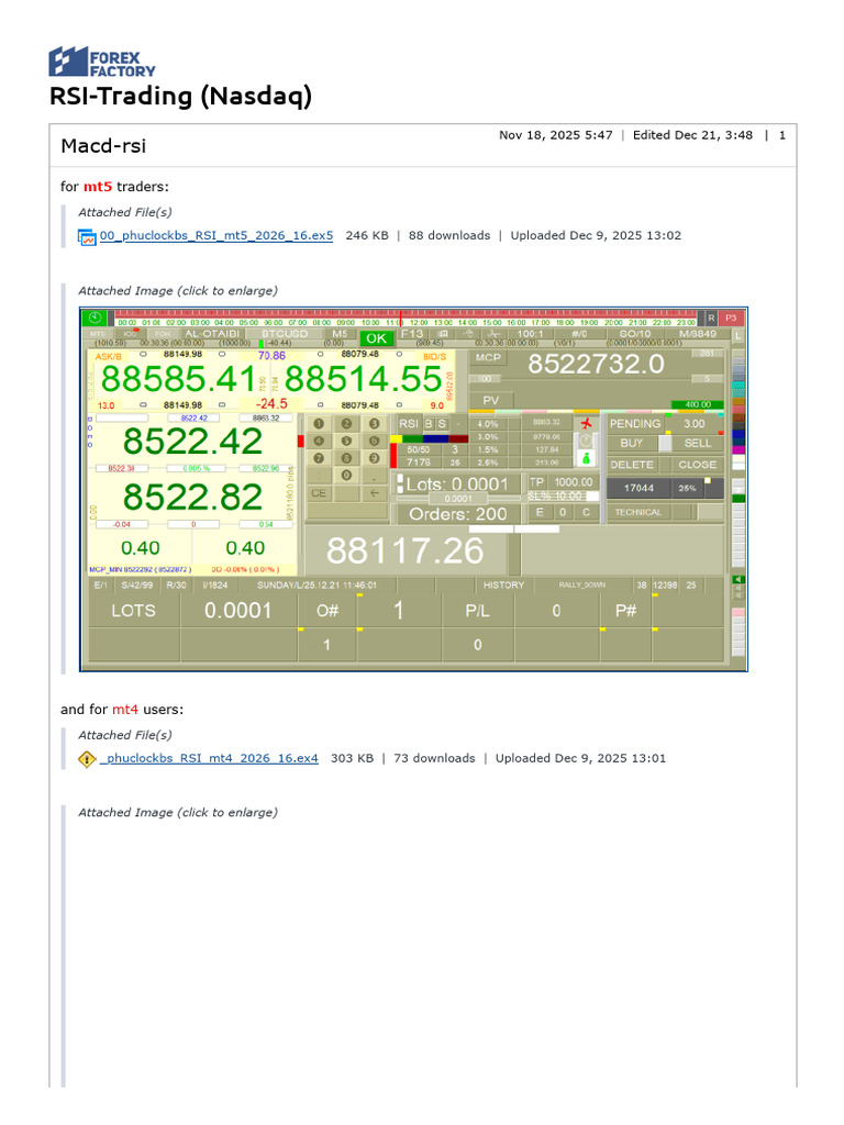 RSI-Trading (Nasdaq) - Forex Factory | PDF | Financial Markets | Market ...