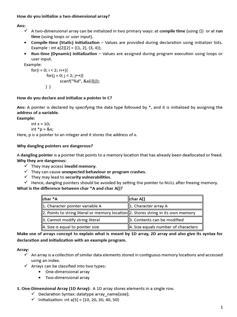 C Array and Pointer Initialization Guide | PDF | Parameter (Computer ...