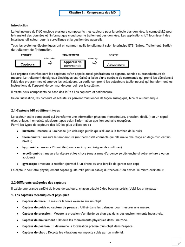 Composants clés des IoT : Capteurs et Actuateurs | PDF | Internet des ...