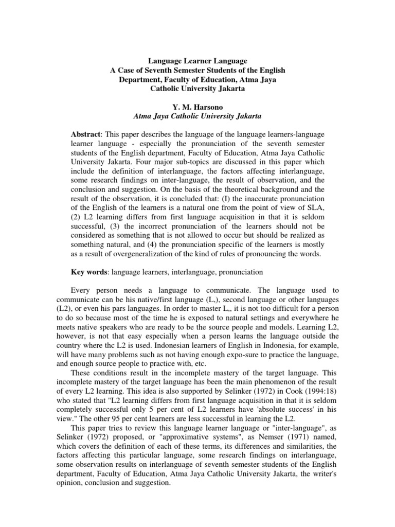 Interlanguage and Pronunciation Issues | PDF | Second Language | Second ...