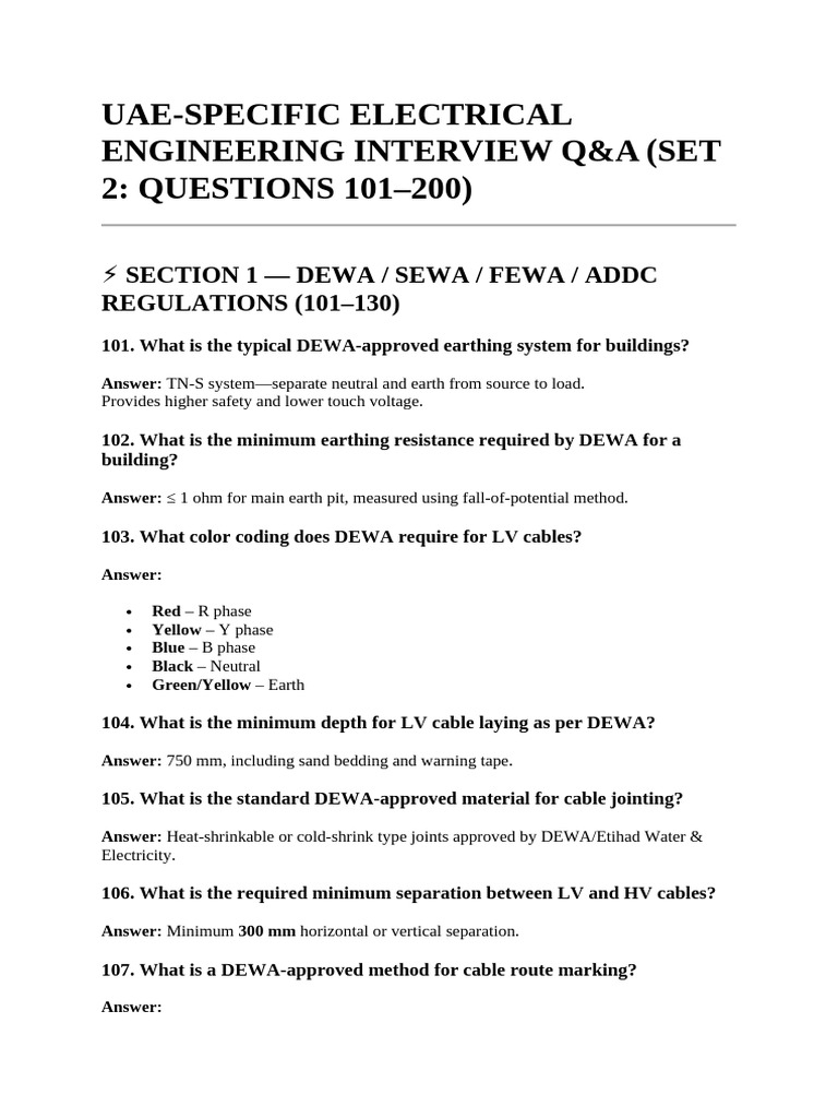 UAE Electrical Engineering Interview Q&A | PDF | Electrical Wiring ...