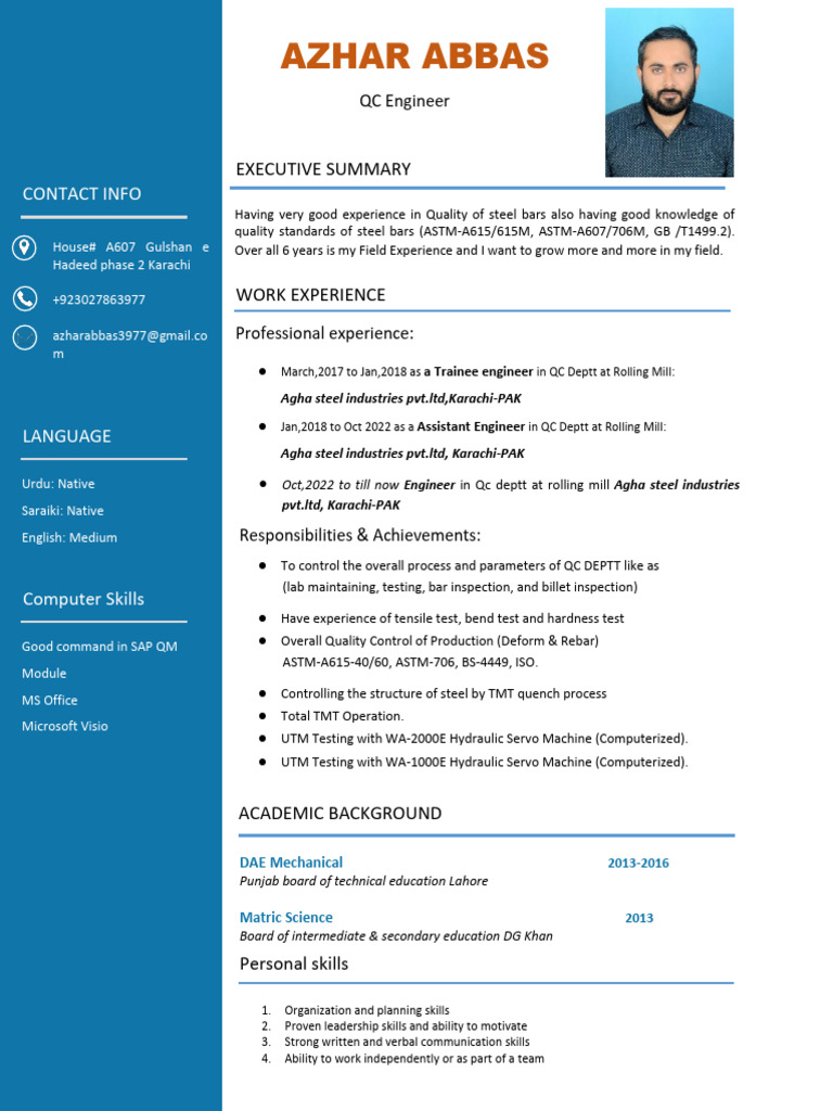 Azhar Abbas Cv 1 | PDF | Metals | Building Materials