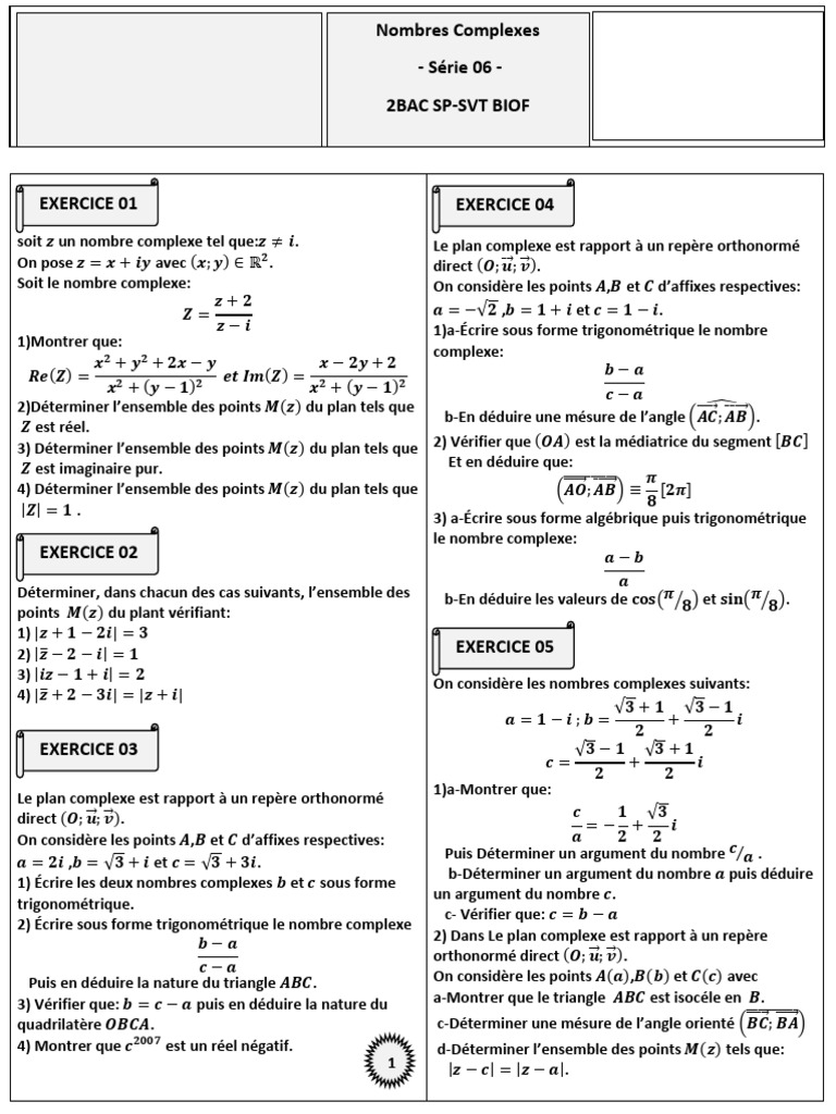 Analyse des Nombres Complexes et Propriétés | PDF | Nombre complexe ...