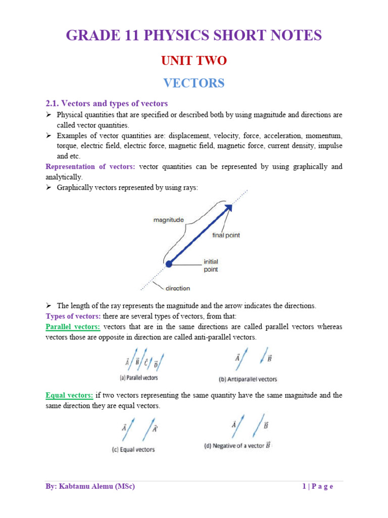 Grade 11 Physics: Vectors Overview | PDF | Euclidean Vector | Norm ...