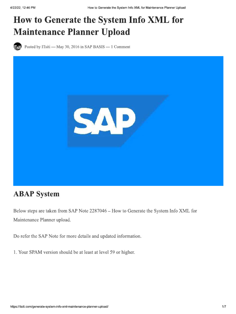 How to Generate the System Info XML for Maintenance Planner Upload | PDF