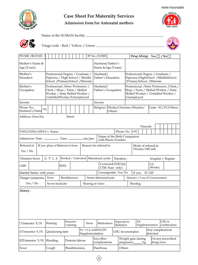 Case Sheet for Antenatal Mothers | PDF