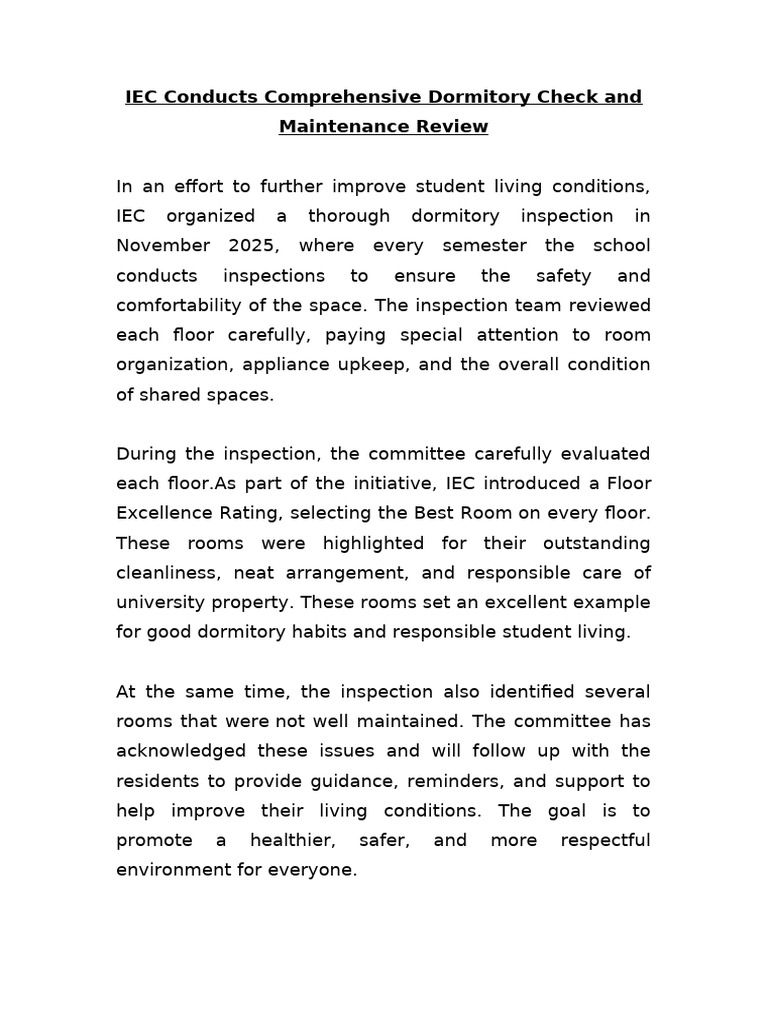 IEC Dormitory Inspection and Ratings | PDF