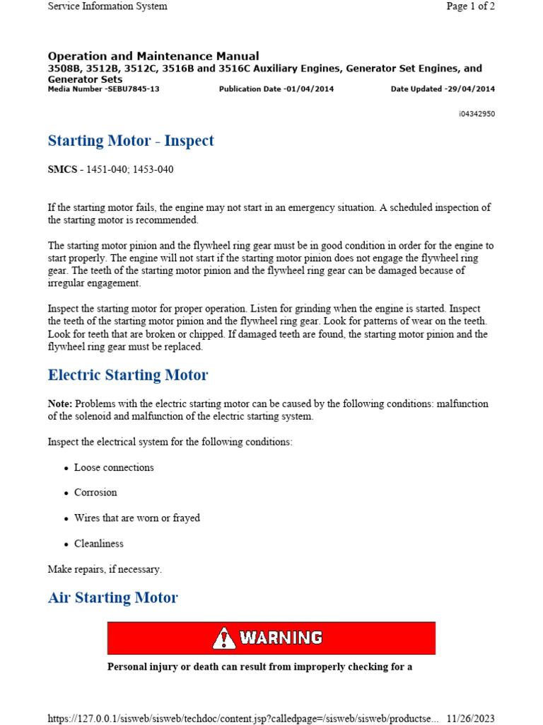 Starting Motor Inspection Guide | PDF | Gear | Mechanical Engineering