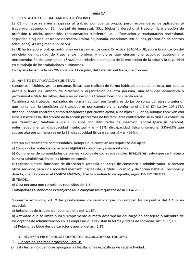 Tema 17 | PDF | Derecho laboral | Invalidez