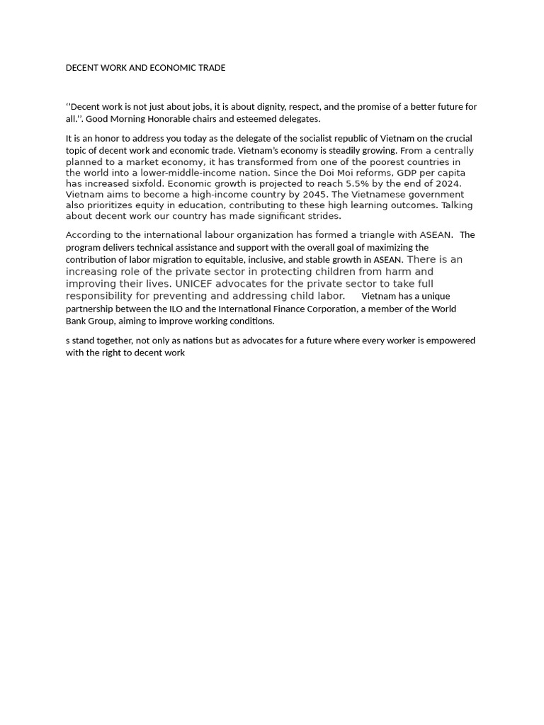 Decent Work and Economic Trade | PDF