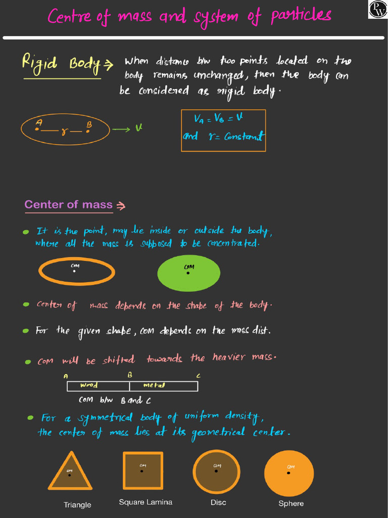 Centre of Mass and System of Particles Handwritten Notes (Physics ...