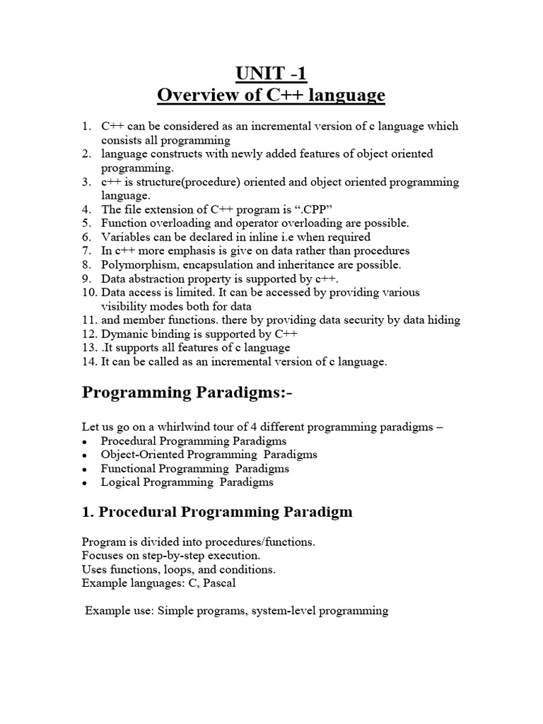 C++ Language Overview and Paradigms | PDF | Object Oriented Programming ...