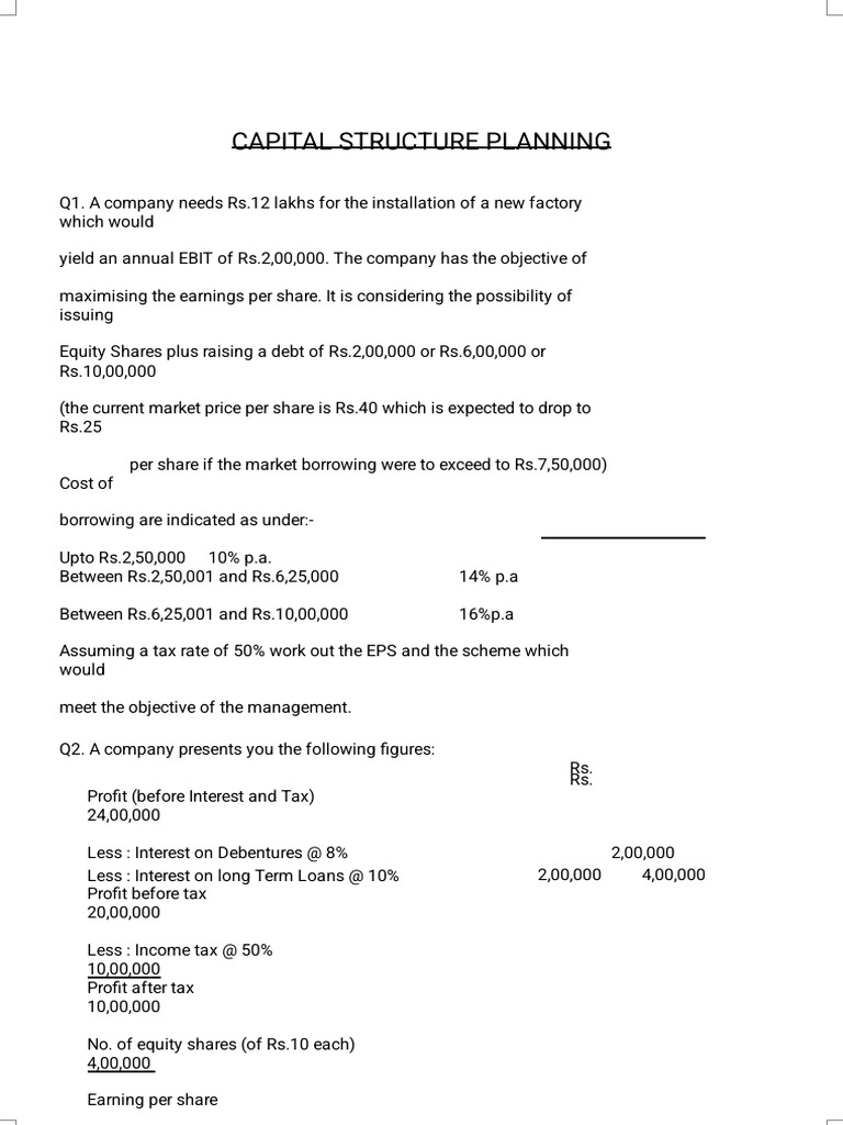 Capital Structure Planning for EPS Maximization | PDF | Balance Sheet ...