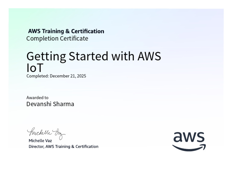 AWS IoT Training Completion Certificate | PDF