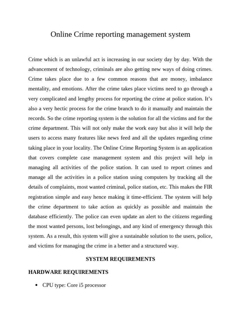 Online Crime Reporting System Overview | PDF