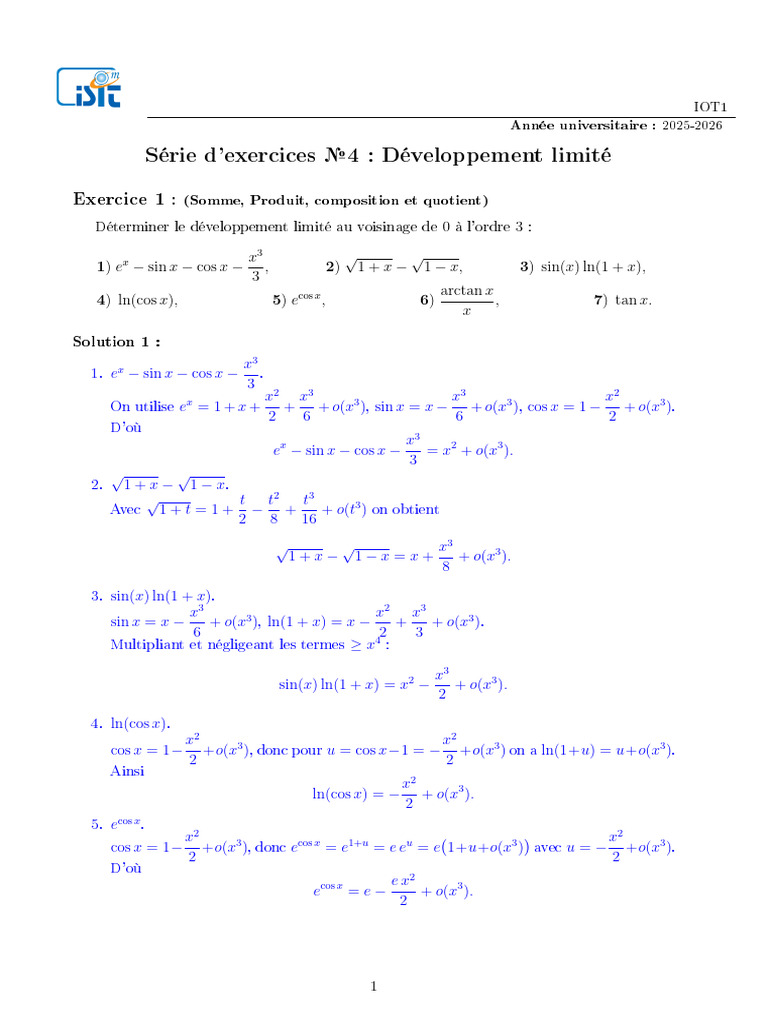 Développements Limités et Limites en Analyse Mathématique | PDF ...