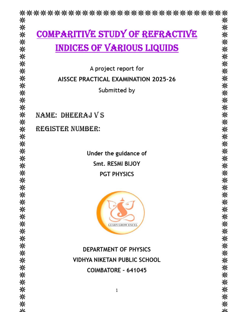 Physics Proj 12 | PDF | Refraction | Refractive Index