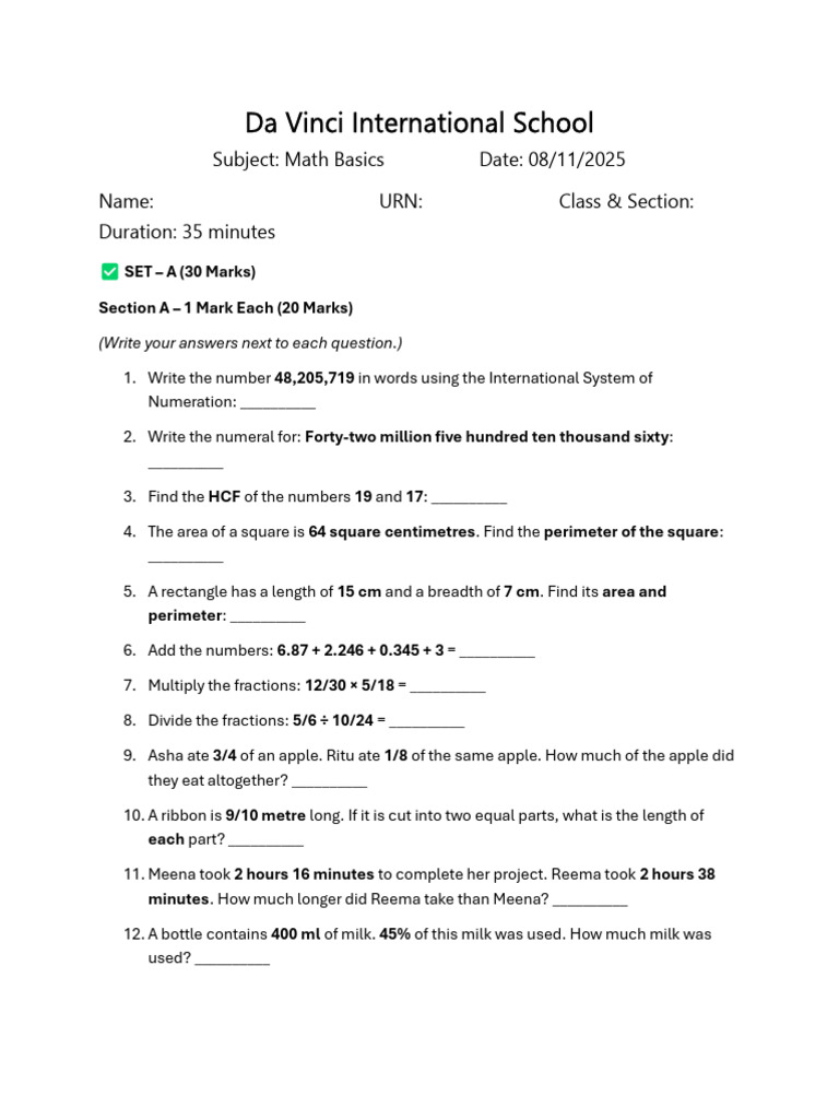 Math Basics 08 Nov 2025 | PDF | Area | Length