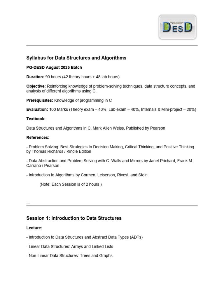 Data Structures & Algorithms Syllabus | PDF | Theoretical Computer ...