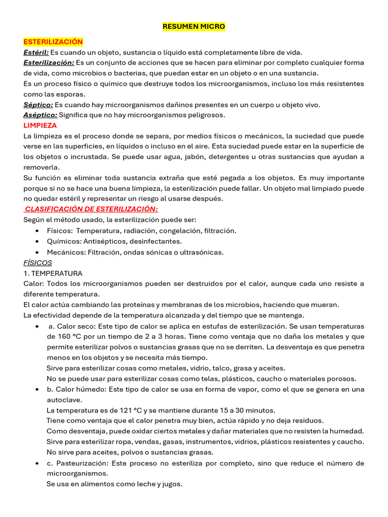 Resumen Micro | PDF | Esterilización (Microbiología) | Infección ...