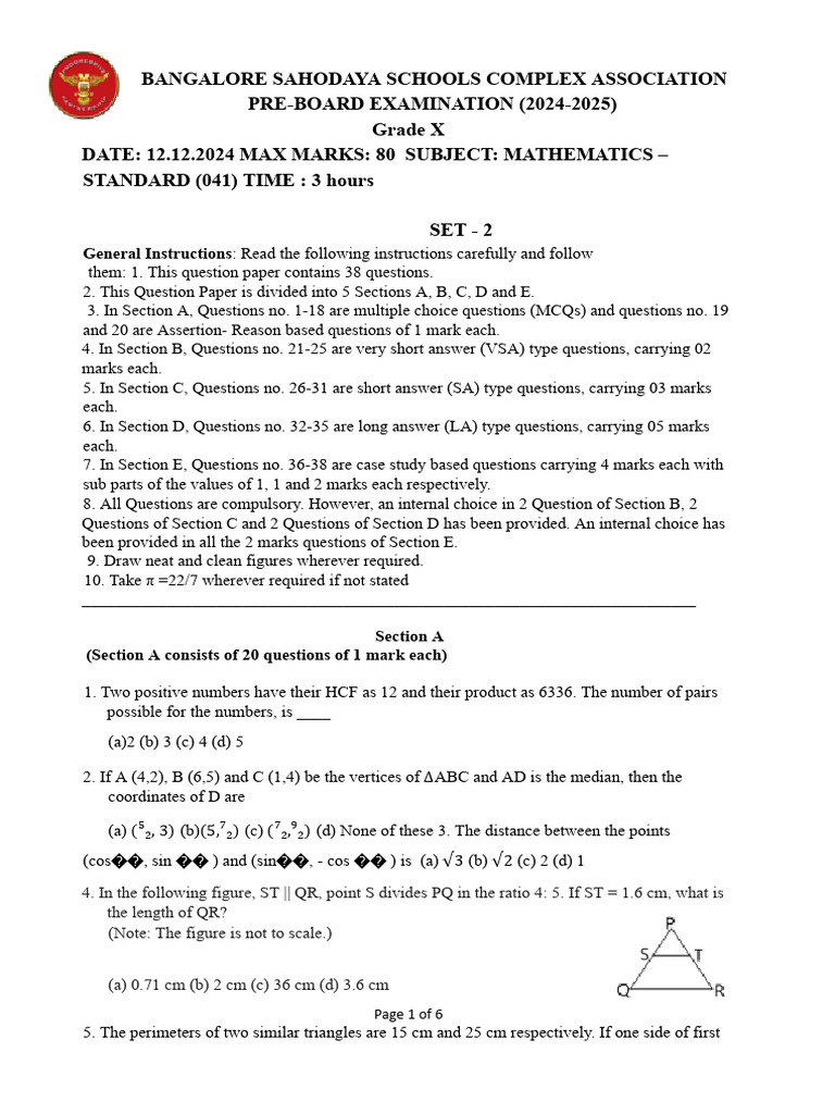 Class X Maths Standard Set 2 | PDF | Circle | Triangle