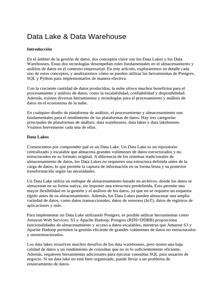 Data Lakes vs Data Warehouses: Guía Completa | PDF | Análisis de los ...