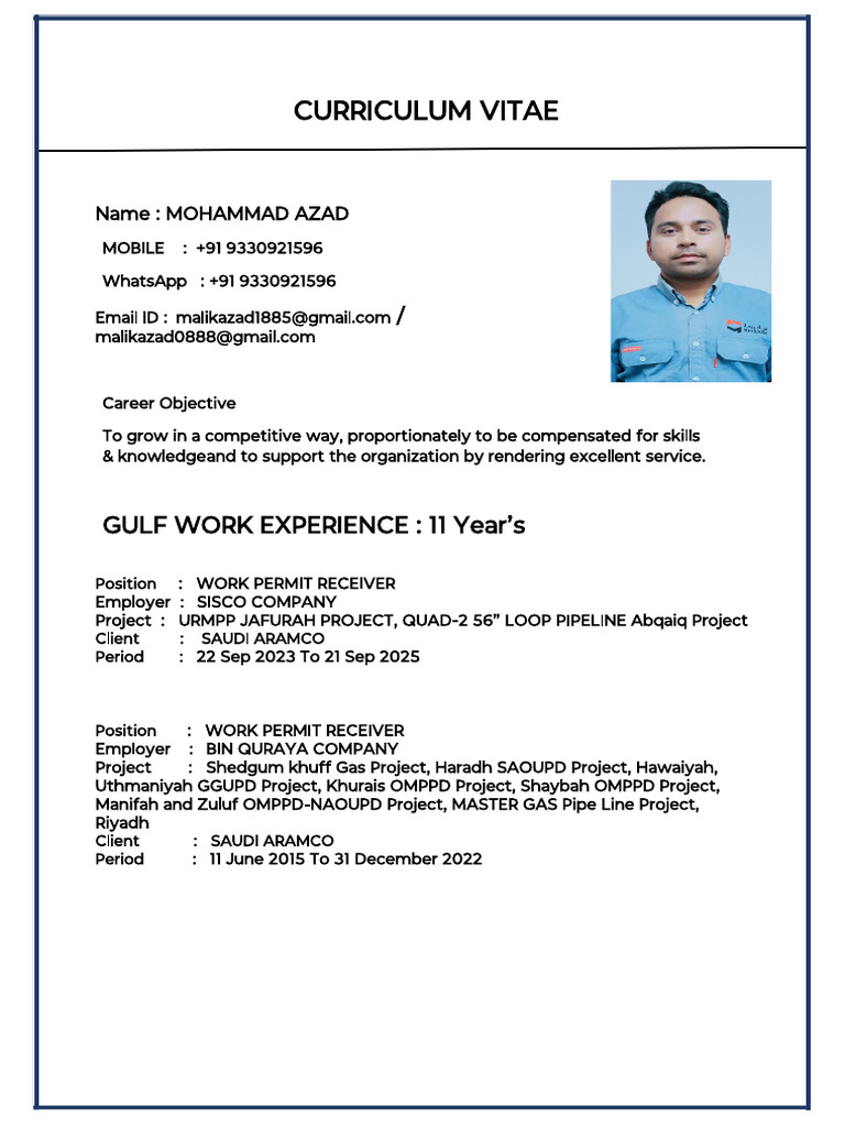 Mohammad Azad CV - Work Permit Receiver | PDF