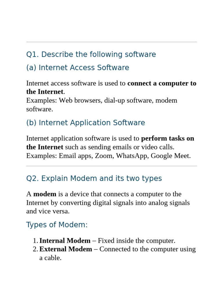 Class Six Computer Winter Task | PDF | Internet | Modem