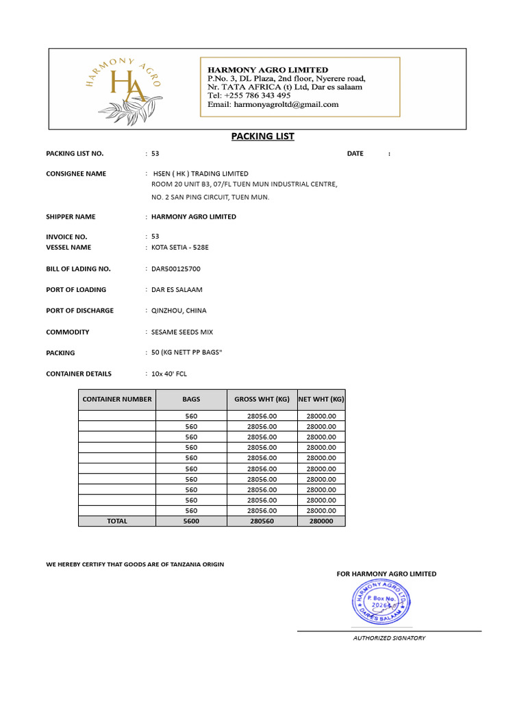Packing List - 53 | PDF
