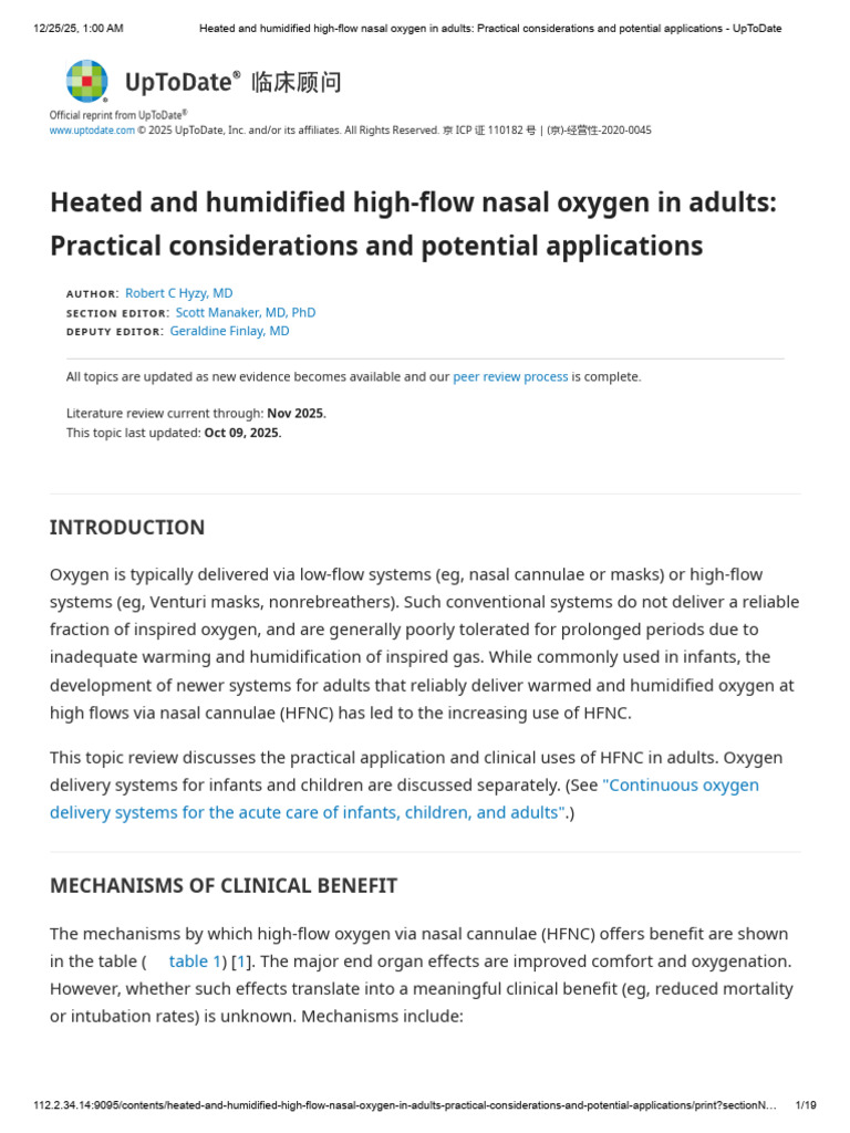 High-Flow Nasal Oxygen in Adults | PDF | Respiration | Respiratory System