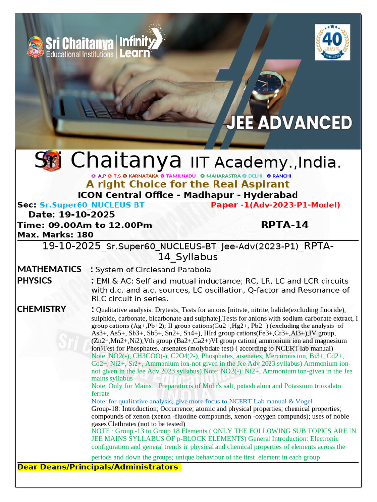 JEE Advanced 2023 Model Question Paper | PDF | Inductor | Inductance