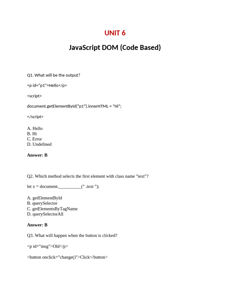 UNIT 6 JavascriptDOM | PDF | Document Object Model | Html