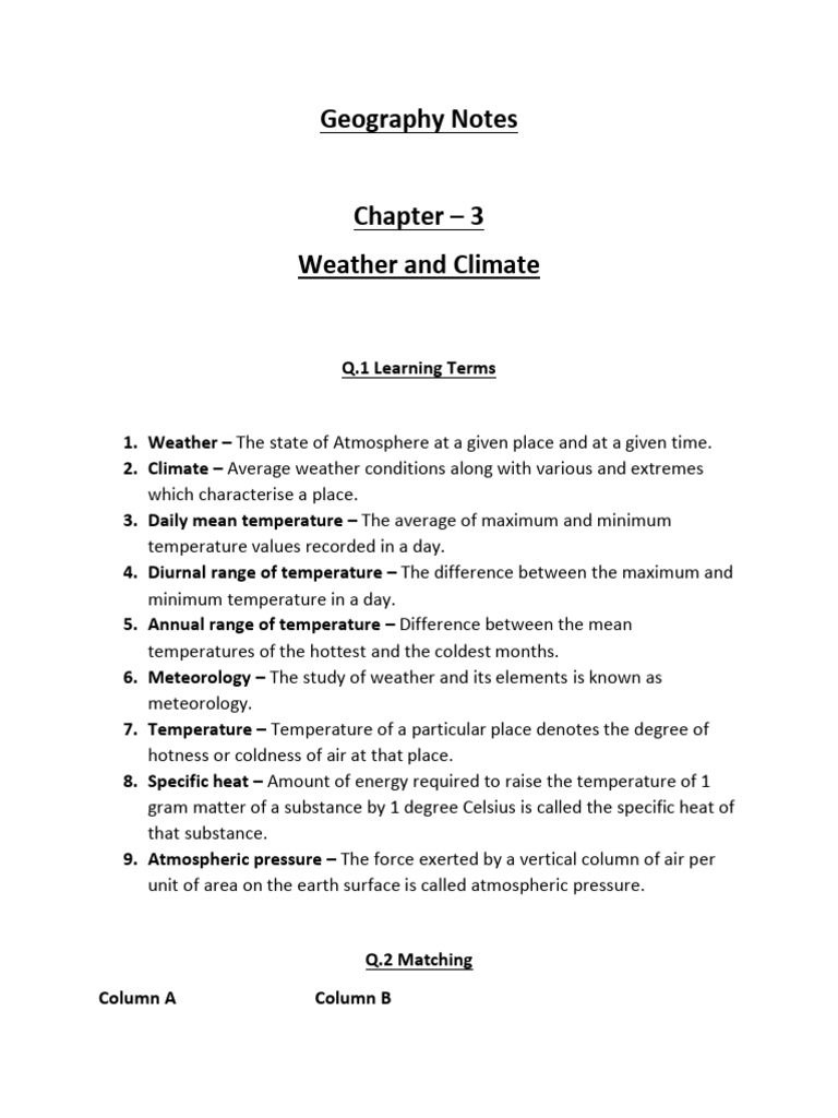 7th Geo Chap - 3 Weather and Climate | PDF | Precipitation | Humidity