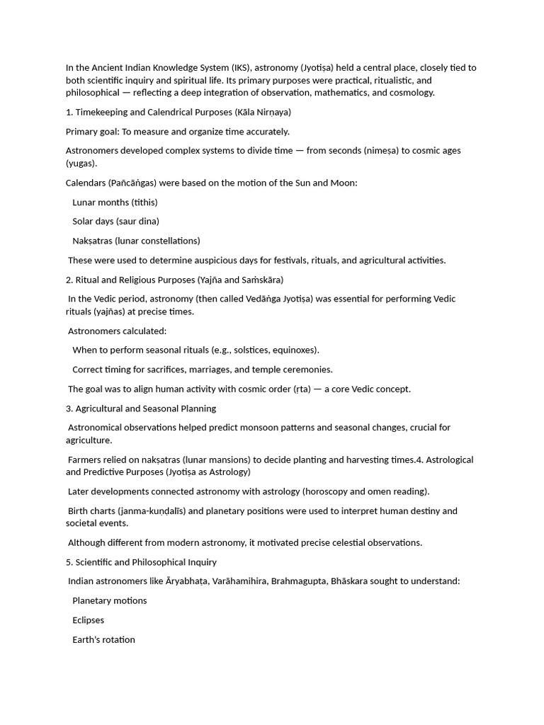 Ancient Indian Astronomy and Its Purposes | PDF | Hindu Astrology ...