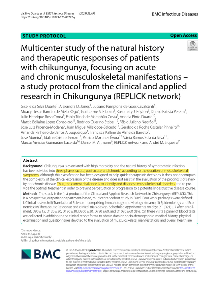Chikungunya Study Protocol: Musculoskeletal Focus | PDF | Infection ...