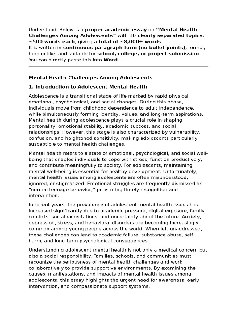 Adolescent Mental Health Challenges Explained | PDF | Mental Health ...