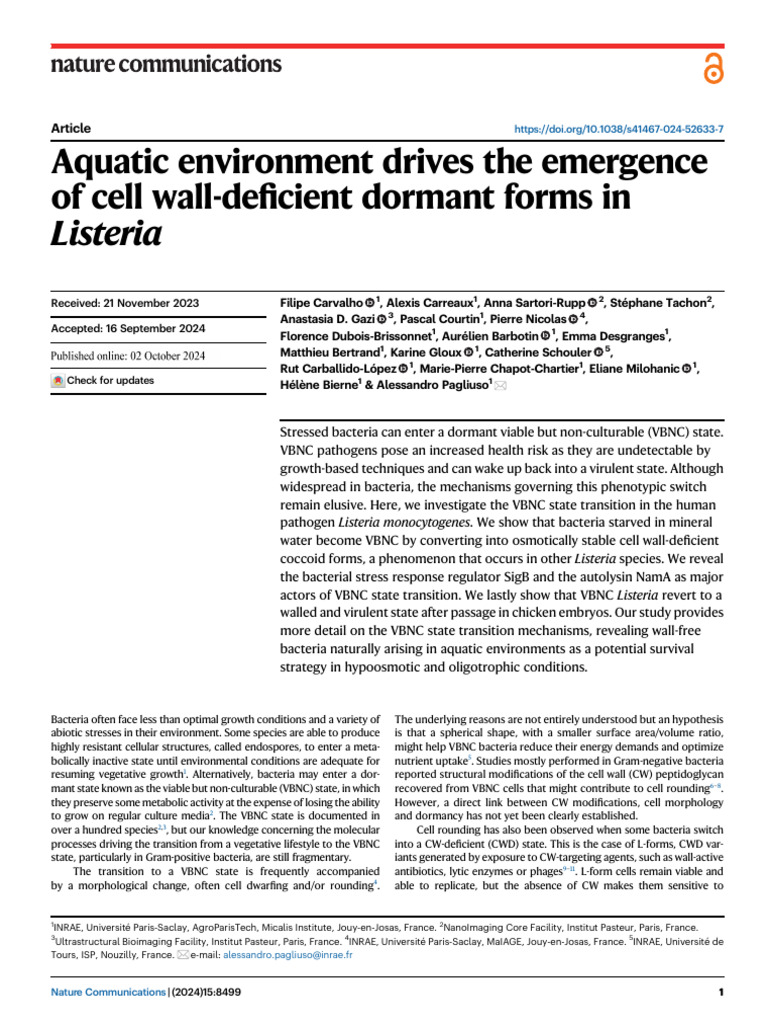Aquatic Environment Drives The Emergence of Cell Wall-Deficient Dormant ...