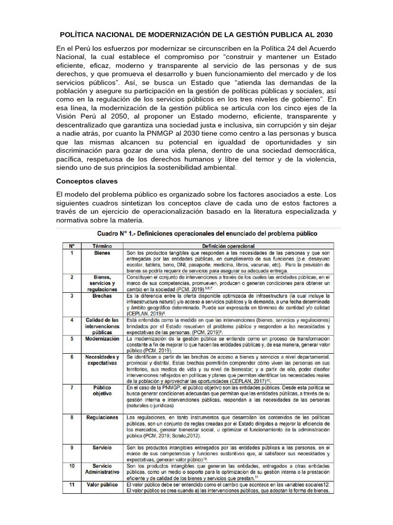 Política Nacional de Modernización de La Gestión Publica Al 2030 | PDF ...
